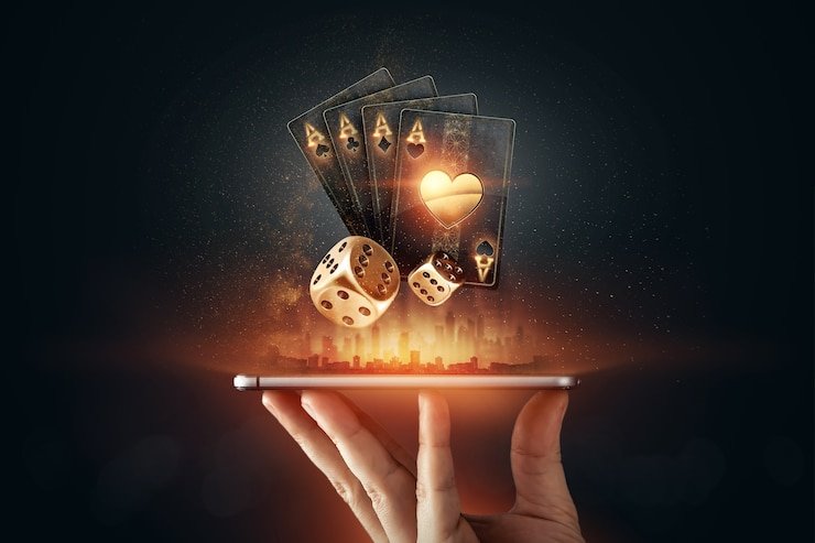 Antarmuka meja Texas Poker di tiptop4d dengan kartu hole dan chip taruhan